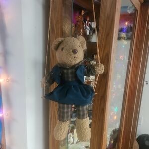 Adorable Bear in Blue Plaid Outfit